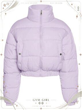 Cropped Puffer Jacket Quilted Zip Up Long Sleeve Winter Coat